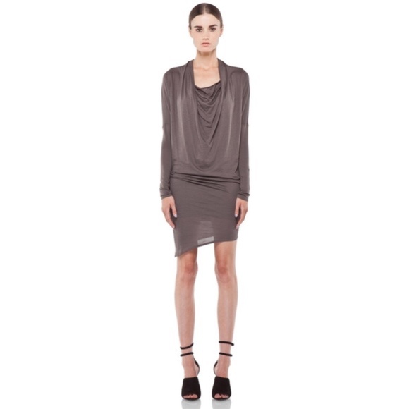 Helmut Lang Dolman Long Sleeve Jersey Bodycon Dress Color Mudstone Size S NWT - Picture 1 of 10